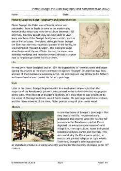 Pieter Bruegel the Elder biography and comprehension (KS2)