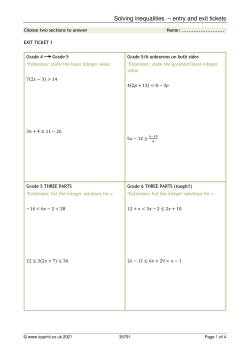 Solving inequalities – entry and exit tickets