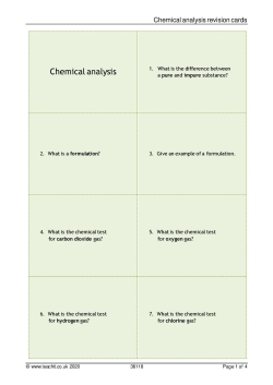 Chemical analysis revision cards