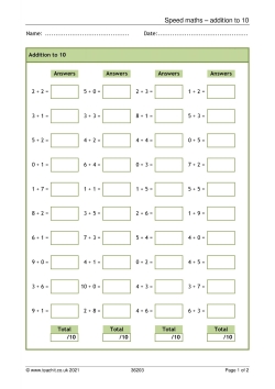 Addition to 10 worksheet