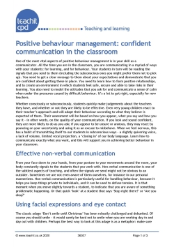 Positive behaviour management: confident communication in the classroom