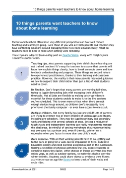 10 things parents want teachers to know about home learning