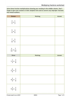 Multiplying fractions worksheet