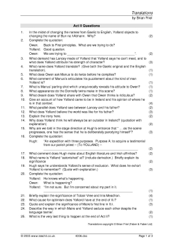 Questions on the whole of Act II with answer sheet