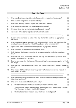 A test on Act 3, with teacher sheet