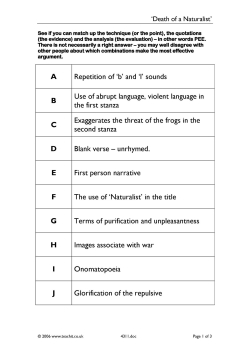 Death of a Naturalist - PEE card sort Death of a Naturalist - PEE card sort