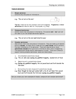 Varying your sentences Varying your sentences