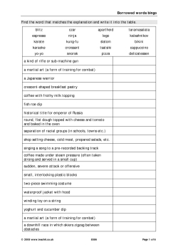 Borrowed words bingo Borrowed words bingo