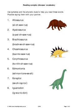 Reading complex dinosaur vocabulary