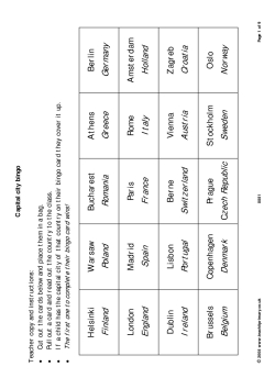 Capital city bingo